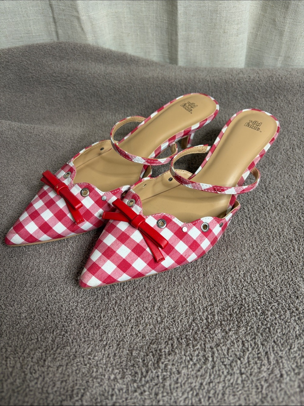 wild fable Red and White Gingham Pointed Slingback Flats with Bow - Picture 2 of 5